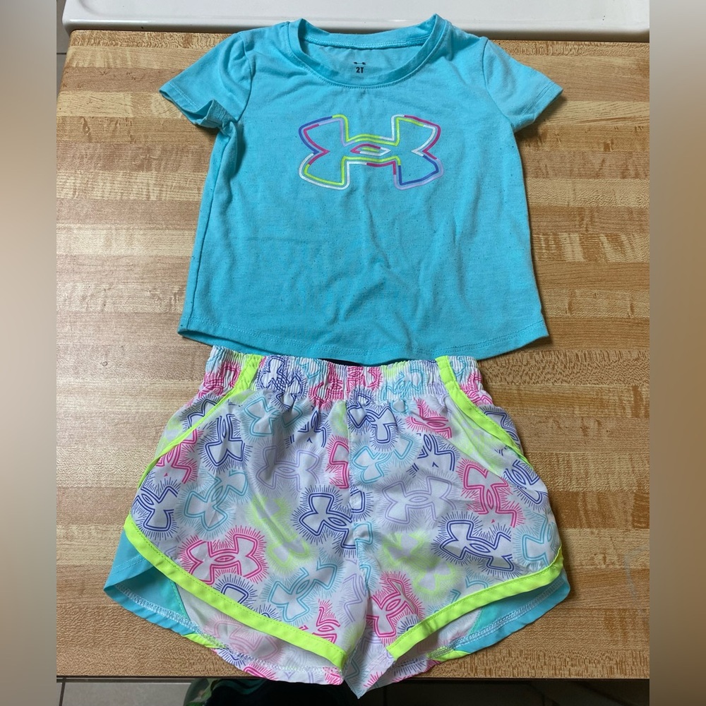 Under Armour Kids' Blue T-Shirt and Colorful Shorts Set size 2T